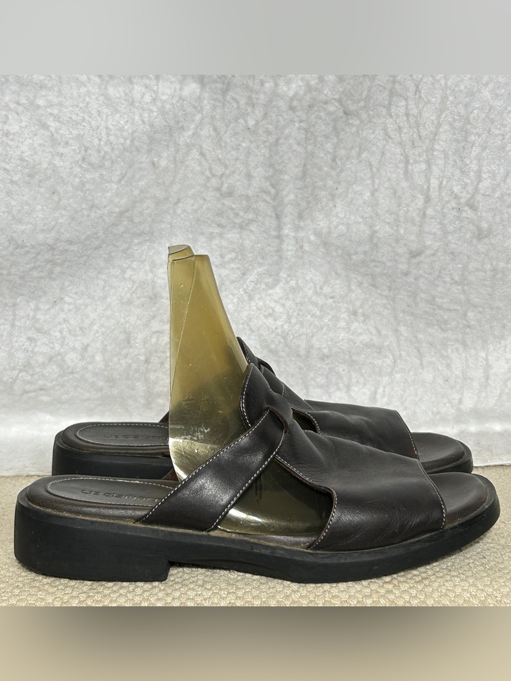 Liz Claiborne Womens Black Leather Quincy Open-Toe Slip On Sandals Shoes SZ 7.5M